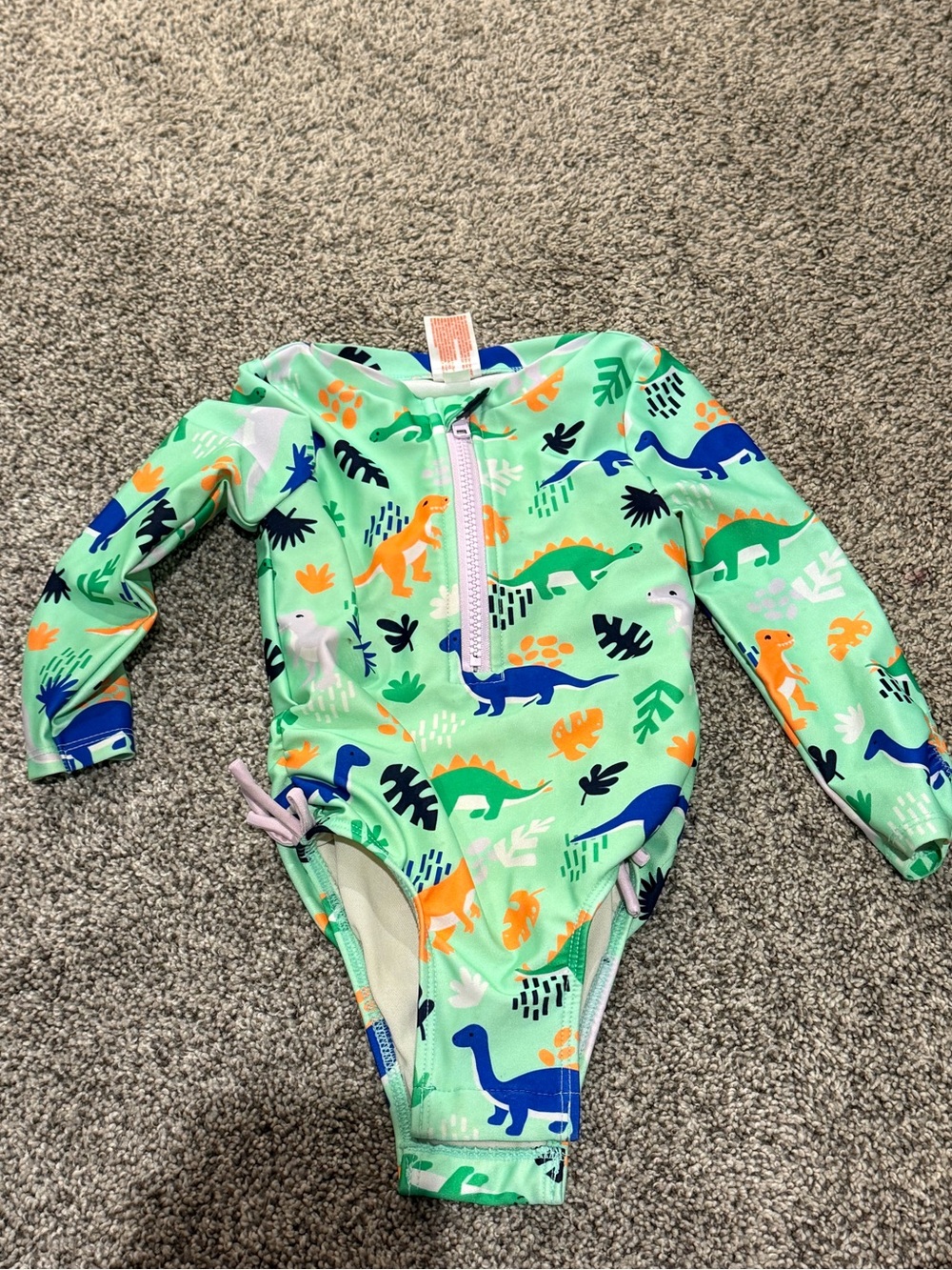 Cat & Jack Kids Mint Green Long Sleeve Dino One-Piece Swimsuit
